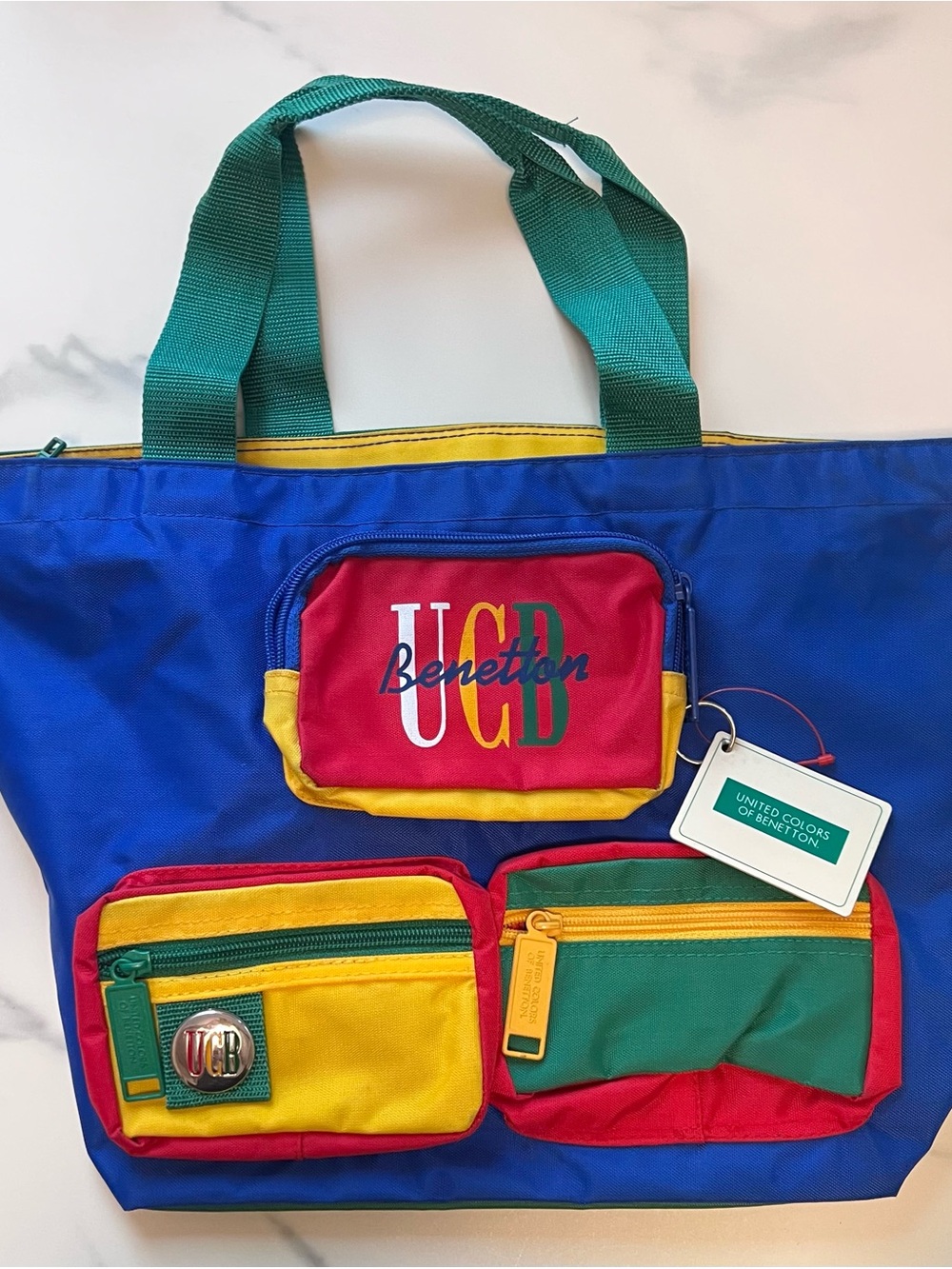 Vintage 80s United Colors Of Benetton Like New Bold Multicolor Nylon Tote